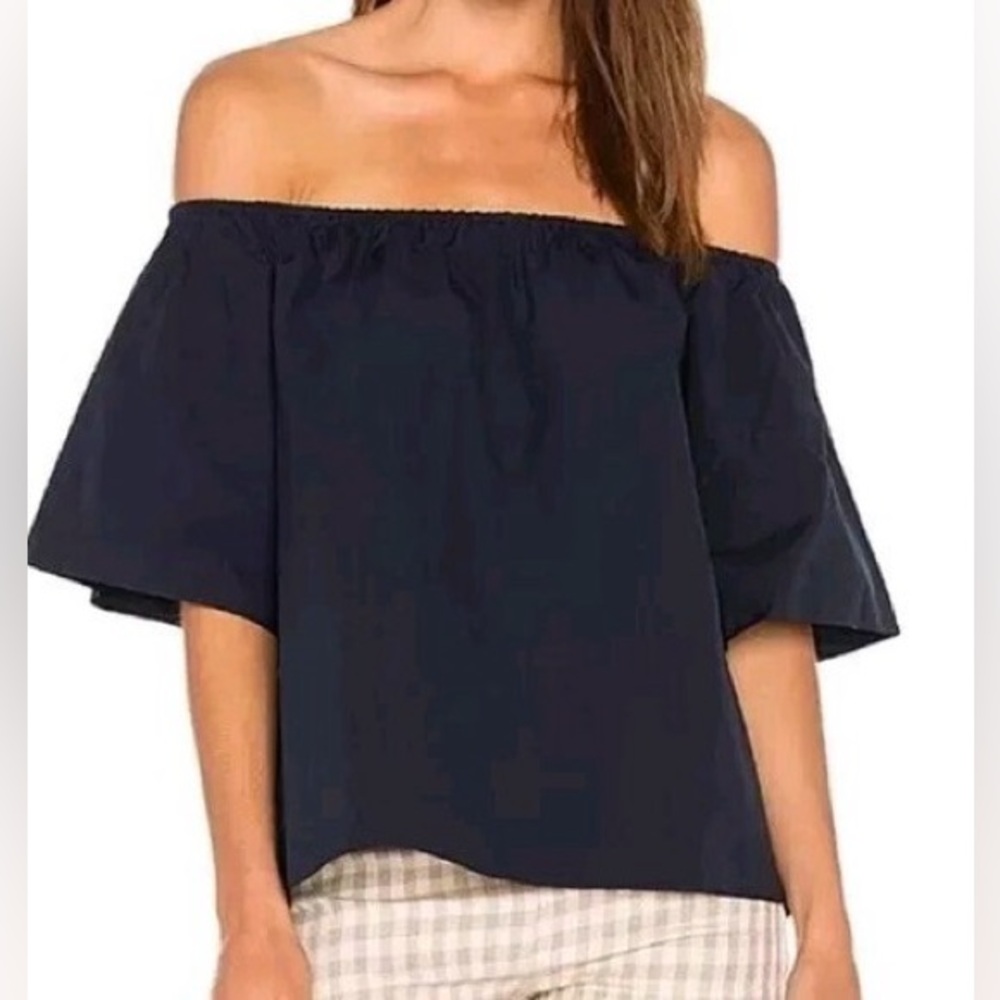 Alice + Olivia Crosby Off Shoulder Open Back Blouse Indigo Blue Large
